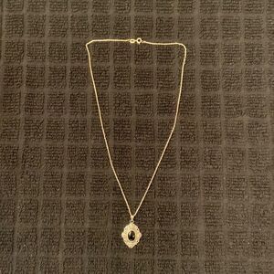 Silver Necklace with Silver and Black Onyx Pendant 17.5” Chain Length